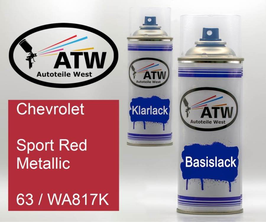 Chevrolet, Sport Red Metallic, 63 / WA817K: 400ml Sprühdose + 400ml Klarlack - Set, von ATW Autoteile West.